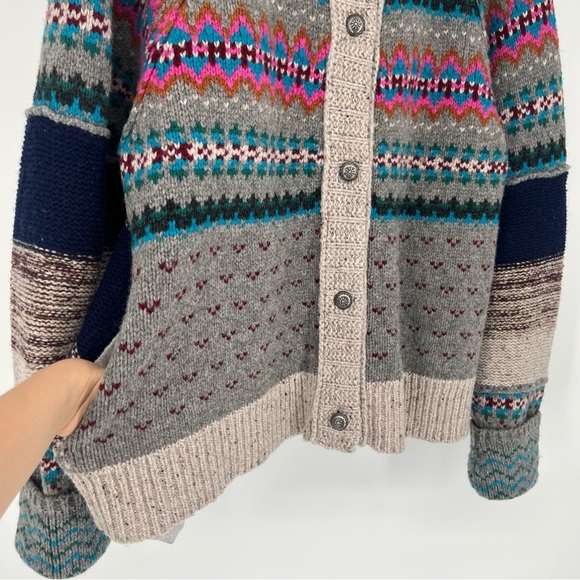 Free People Bright at Home Rainbow Knit Winter Wool Blend Cardigan Sweater Small - Picture 4 of 7